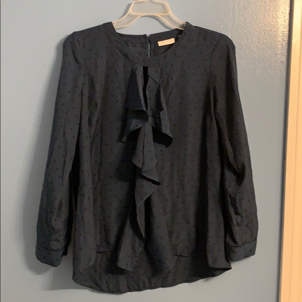 New York & Company blue with black polka dot shirt